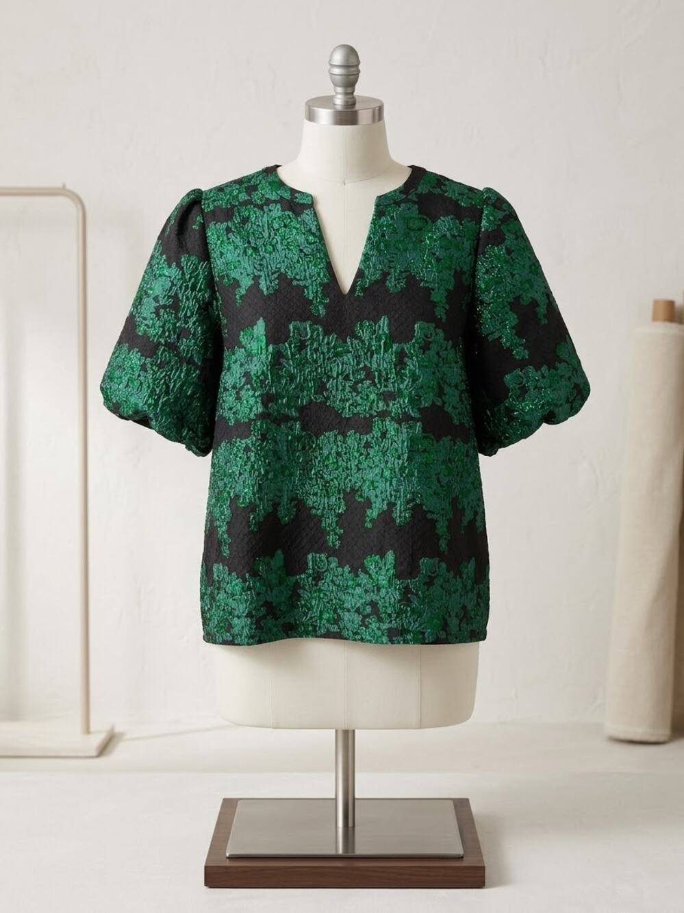Stunning Sugarlips 3X Emerald Green Jacquard Blouse
